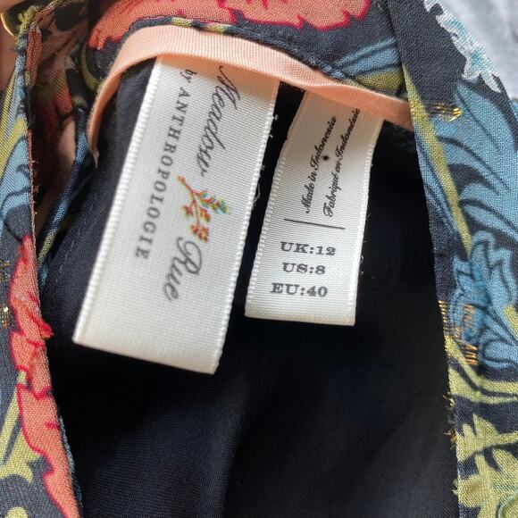 Anthropologie Meadow Rue Basilique Floral Blouse Top Size 8 Muticolor Metallic - Picture 8 of 13